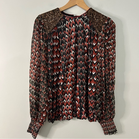 NWT Anthropologie Bl-nk Printed Sequin-Embellished Blouse in Wine - Picture 3 of 10